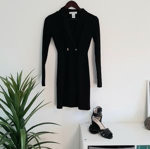 Black dress with gold buttons